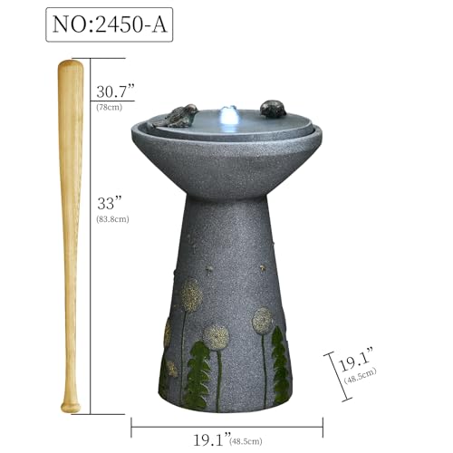 30.7" Outdoor Floor-Standing Water Fountain with LED Lights & Bird Motif