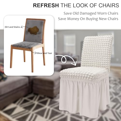 Dining Room Chair Covers Set of 2, High Stretch Slipcovers with Skirt, Machine Washable, White