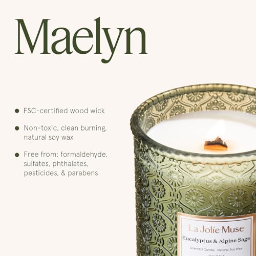 Eucalyptus Sage Scented Soy Wax Candle - 19 oz Large Jar with Wood Wick