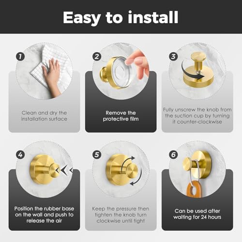 Gold Suction Cup Wreath Hanger - 4 Pack Heavy Duty Stainless Steel Hooks
