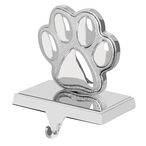 3D Silver Dog Paw Christmas Stocking Holder for Mantel Decoration