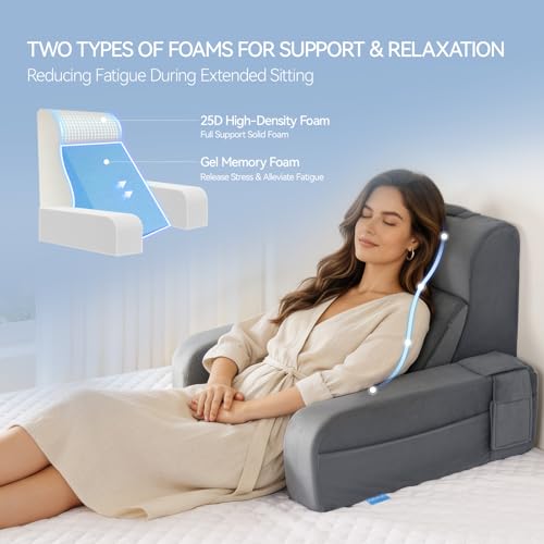 Ergonomic Reading Pillow with Memory Foam, 19" Gray Back Rest