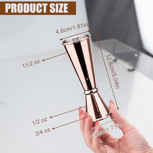 TJ Rose Barware Jigger for Bartending 1oz/2oz - Premium Stainless Steel