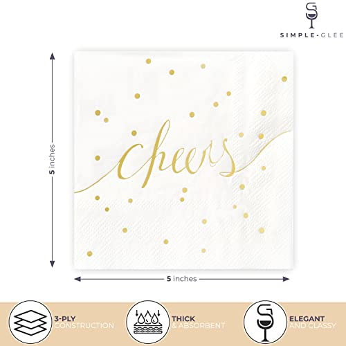 Gold 50-Pack Disposable Cocktail Napkins - White & Gold 3-Ply Party Accessories
