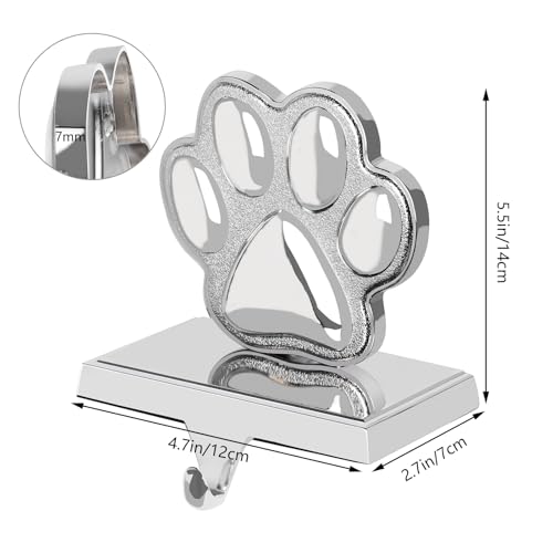 2-Pack Dog Paw Christmas Stocking Holders, Silver Metal Mantel Hangers