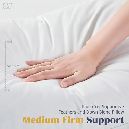 puredown Goose Feather & Down Bed Pillows Set of 2 - 100% Cotton Cover