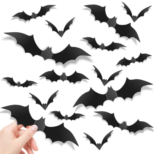 140Pcs 3D Halloween Bat Wall Decals - Realistic PVC Bat Stickers for Party