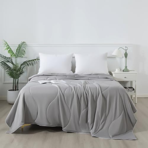 Cooling Comforter Queen Size - Lightweight Summer Blanket for Night Sweats, Grey