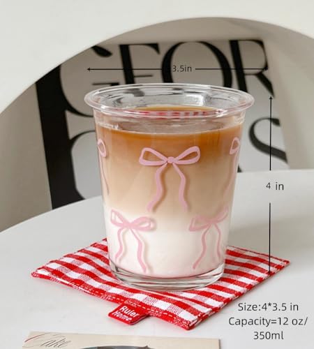Pink Bow French Drinking Glasses 12 OZ Set - Cute, Elegant, Stackable Drinkware