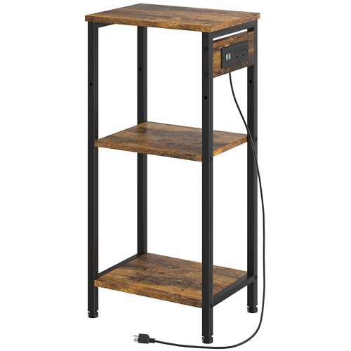 3-Tier Narrow Tall End Table with Charging Station & USB Ports
