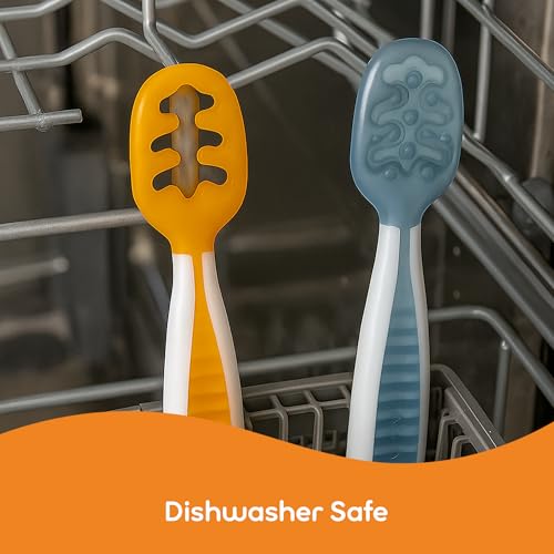 NumNum Baby Spoons Self Feeding 6 Months, 2-Pack Blue/Orange