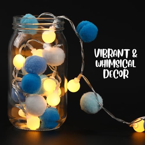 Nakolulu 2-Pack Blue 6.54ft Pom Pom Fairy Lights 20 LEDs Battery Operated