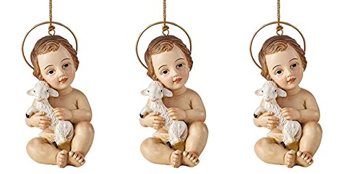 Religious Gifts Resin Baby Jesus Christ with Lamb Christmas Ornament - Pack of 3