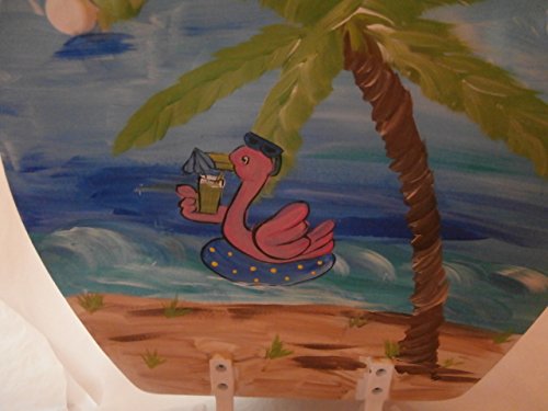 Hand Painted Flamingos Beach Toilet Seat - Sealed White Bathroom Accessory