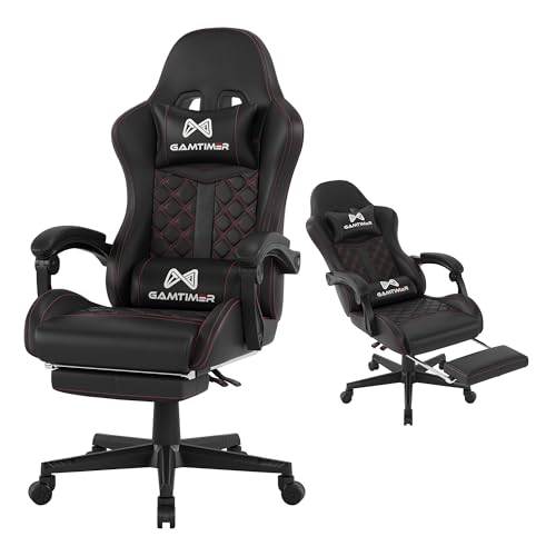 Ergonomic Gaming Chair with Footrest, 400lb Capacity, Lumbar Support (Black)