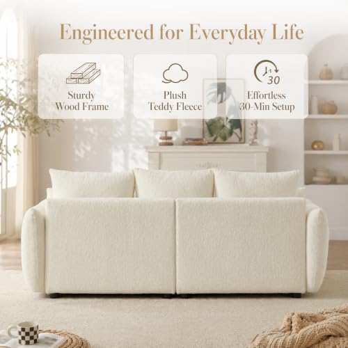 3-Piece Oversized Teddy Fleece Sofa Set with Wood Frame and Pillows