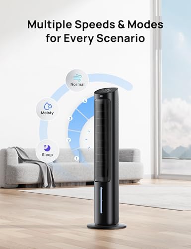 40-Inch Evaporative Tower Fan with Remote Control, 80° Oscillation