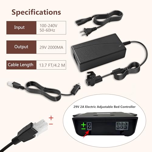 29V Adjustable Bed Power Supply Replacement, 13.7ft Long Electric Bed Adapter