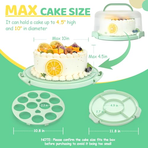Cake Carrier with Lid and Handle, Ohuhu BPA-Free Cake Containers Cake Holder for 10 inch Cake with 2 Handles Cupcake Carrier - Plastic Cover Two Sided Base for Transport Pie Nuts Fruit Christmas Gifts