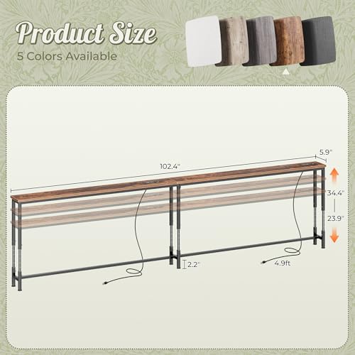 102.4" Extra Long Sofa Table with Power Outlets, Height Adjustable