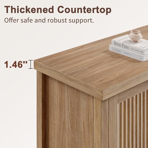 55-Inch Fluted Sideboard Buffet Cabinet with Adjustable Shelves, Natural Oak