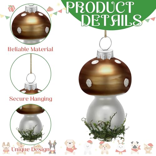 Vercraft Rustic Glass Mushroom Christmas Ornaments - Set of 6 for Holiday Decor
