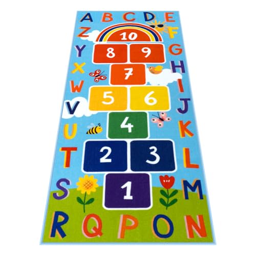 Washable Hopscotch Kids Rug 31.5" x 72" - Educational Play Mat for Children