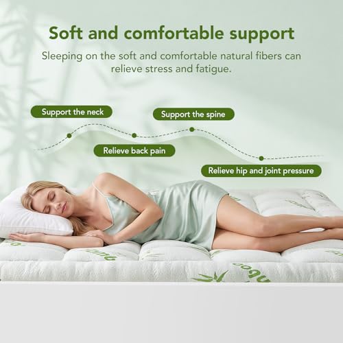 HYLEORY Queen Bamboo Mattress Topper - Extra Thick Cooling Pillow Top