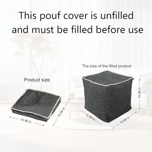 18-Inch Square Cotton Linen Pouf Ottoman Cover - Unstuffed Storage Footstool