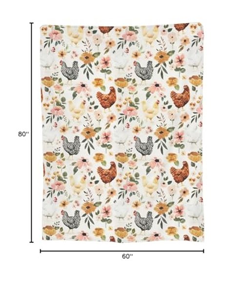 Chicken Floral Blanket Rooster Hen Printed Decor Throw Blanket Warm Soft Plush Lightweight Fleece Flannel Winter Blanket Farm Gifts for Girls Women Farmer Lover Boys Baby Kids Couch Bedding 60"X80"