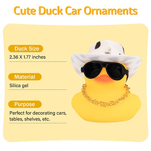 Wonuu Z-black Spots White Cowboy Hat Rubber Duck Car Ornament with Propeller Helmet