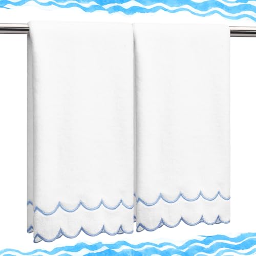 2-Pack Scalloped Edge Cotton Hand Towels - Soft & Absorbent 600 GSM Bathroom Set