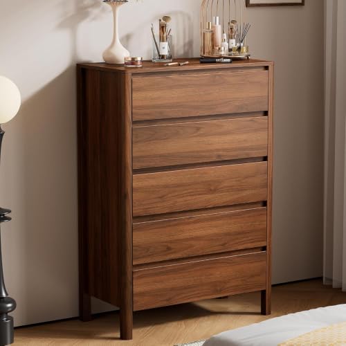3-Piece Walnut Bedroom Set: 5-Drawer Dresser and Two 3-Drawer Nightstands