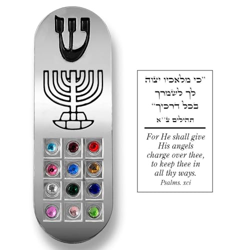 Silver-Tone Car Mezuzah with Traveler's Prayer Scroll and Hoshen Stones
