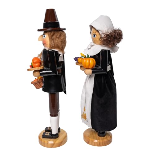 15-Inch Pilgrim Man & Woman Wooden Nutcracker Set - Thanksgiving Decor
