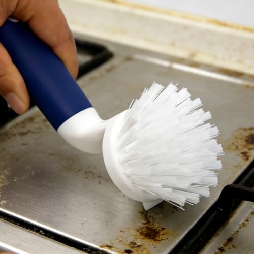 2-Pack Kitchen Dish Brush with Handle & Built-In Scraper for Sink & Tile
