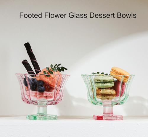 Flower Petal Glass Bowls Set - 8.5oz Vintage Dessert & Ice Cream Cups