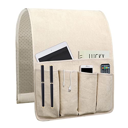 Non-Slip Sofa Armrest Organizer with 5 Pockets for Remote and Tablet