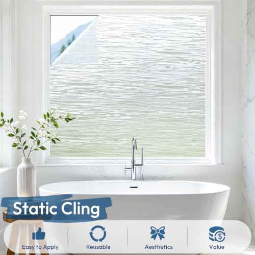 Frosted Window Film - Wave Pattern, Static Cling, 17.5" x 78.7"