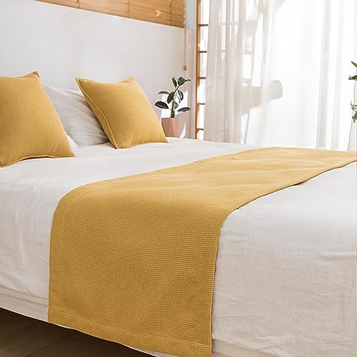 twelves Waffle Bed Runner Set - Decorative Bed Scarf with 2 Pillowcases