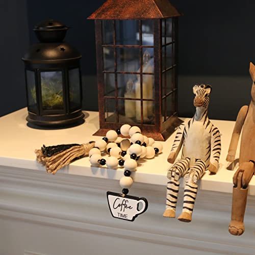 Rustic Coffee Bar Wood Bead Garland with Tassels, 31-Inch Farmhouse Decor