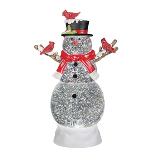 Roman 12-Inch Lighted Snowman with Cardinals Holiday Decor, USB/Battery Powered