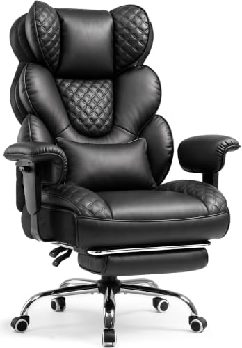 COMHOMA Black Big & Tall Office Gaming Chair with Footrest & Lumbar Support