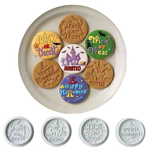 Halloween Cookie Stamp Press 4PCS Set for DIY Halloween Baking - Biscuit Cutter & Embosser