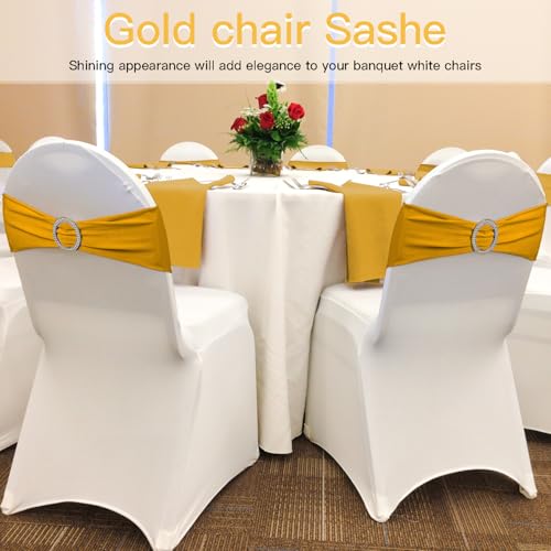 Gold Spandex Stretch Chair Sashes - 100 Pack with Buckle Slider