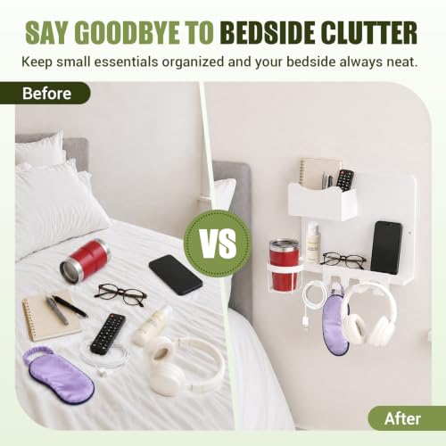 Floating Bedside Wall Shelf Metal Organizer with Cup Holder