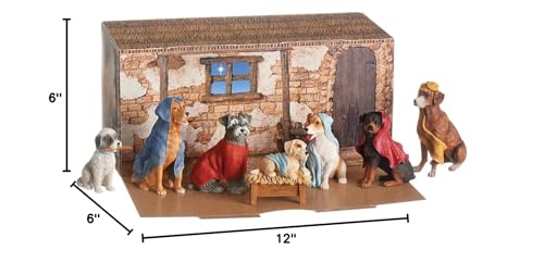 Dog Nativity Scene Christmas Decoration - 7-Piece Resin Figurine Set