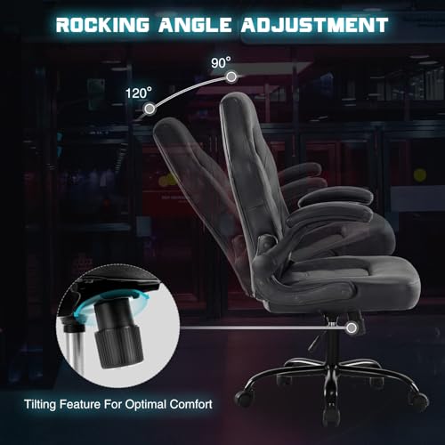 Ergonomic Gaming Chair with Flip-Up Armrests, PU Leather Desk Chair