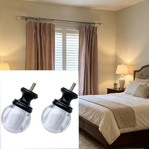 2 Pcs Crystal Curtain Rod End Caps for 1 Inch Rods, Silver Decorative Finials