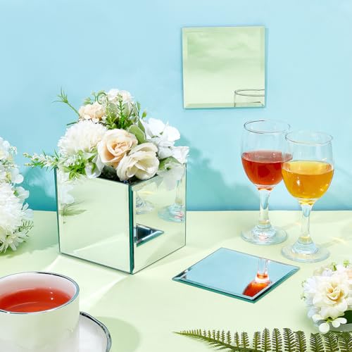 6 Pack Square Glass Mirror Tiles 4x4 Inch for Wall Decor and Centerpieces